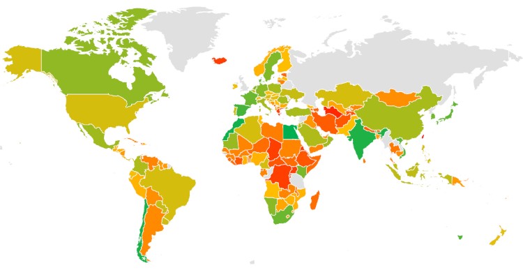 Scottish hydrogen goods & services export opportunities: Green indicates a country with high scores (Arup)- Included in Scotland's first Hydrogen Export Plan